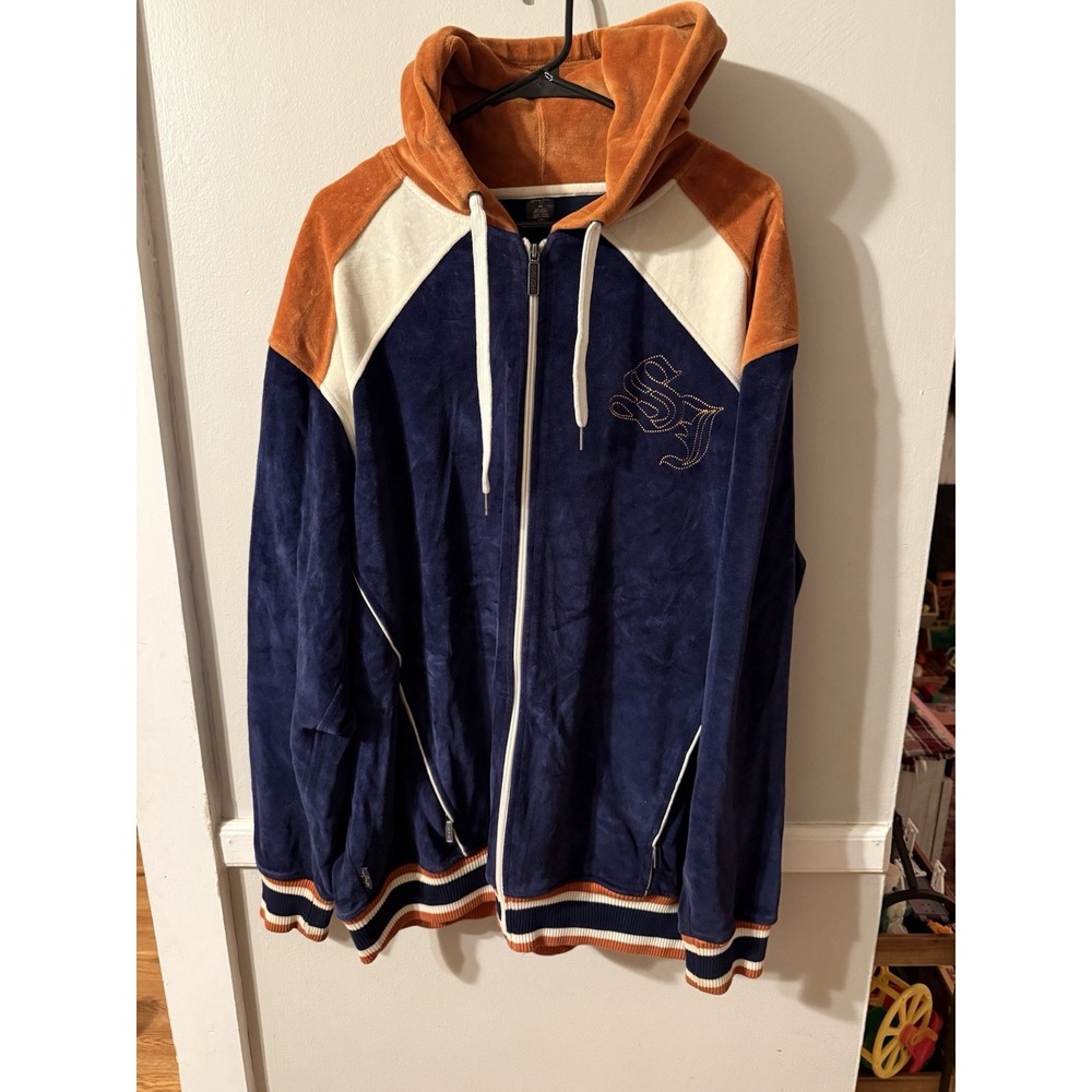Sean John Velour Navy Brown Zip Track Jacket -‎ Size XL